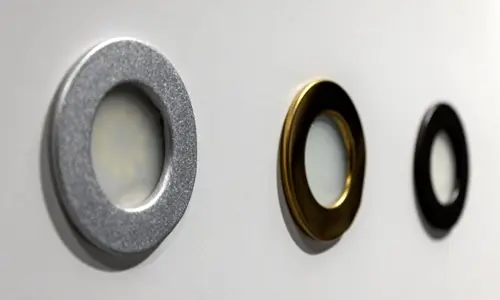 Different pot light finishes for home elevator.