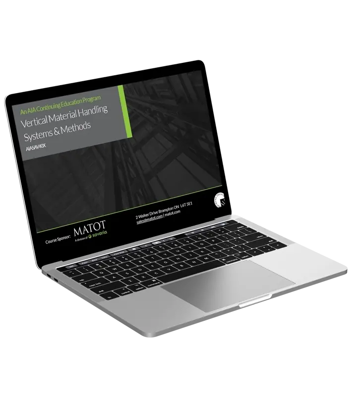 A laptop featuring an AIA presentation of Material handling systems.