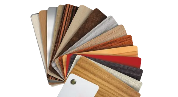 Colorful Swatch book of different luxury mdf finish options for home elevator cab.