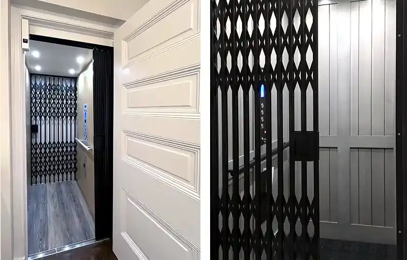 Black Scissor Gate Options for a residential home elevator.